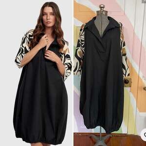 ✨Alembika Ainslie Oversized Tulips Black Cotton Poplin Cocoon Dress Sz 3/US 12